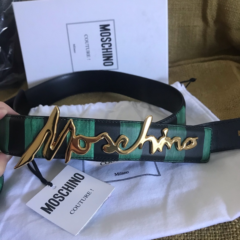 Moschino leather cursive logo belt - Picture 2 of 12